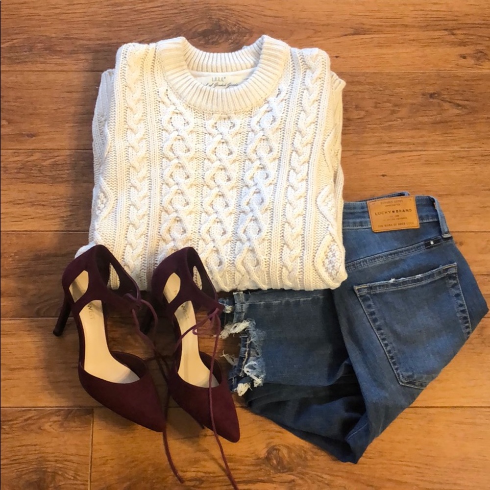 Cream cable-knit crewneck